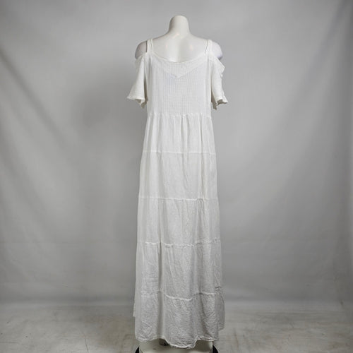 Vintage Dunes White Cotton Cold Shoulder Maxi Dress XL