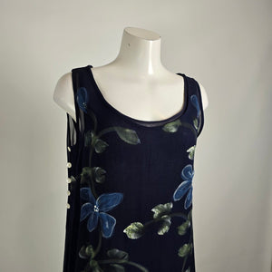Vintage Sheer Floral Maxi Dress – Navy Blue Mesh Overlay Dress Size M