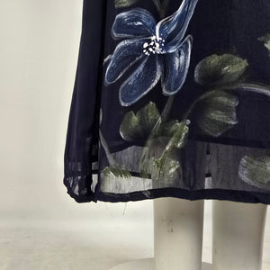 Vintage Sheer Floral Maxi Dress – Navy Blue Mesh Overlay Dress Size M
