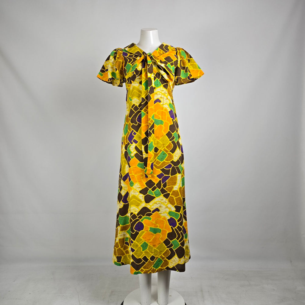 Vintage 60s/70s Psychedelic Midi Dress – Mod Floral Dress Size S
