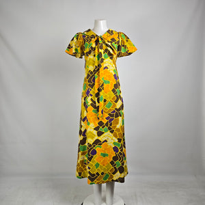 Vintage 60s/70s Psychedelic Midi Dress – Mod Floral Dress Size S