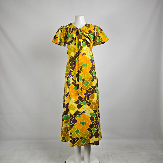Vintage 60s/70s Psychedelic Midi Dress – Mod Floral Dress Size S