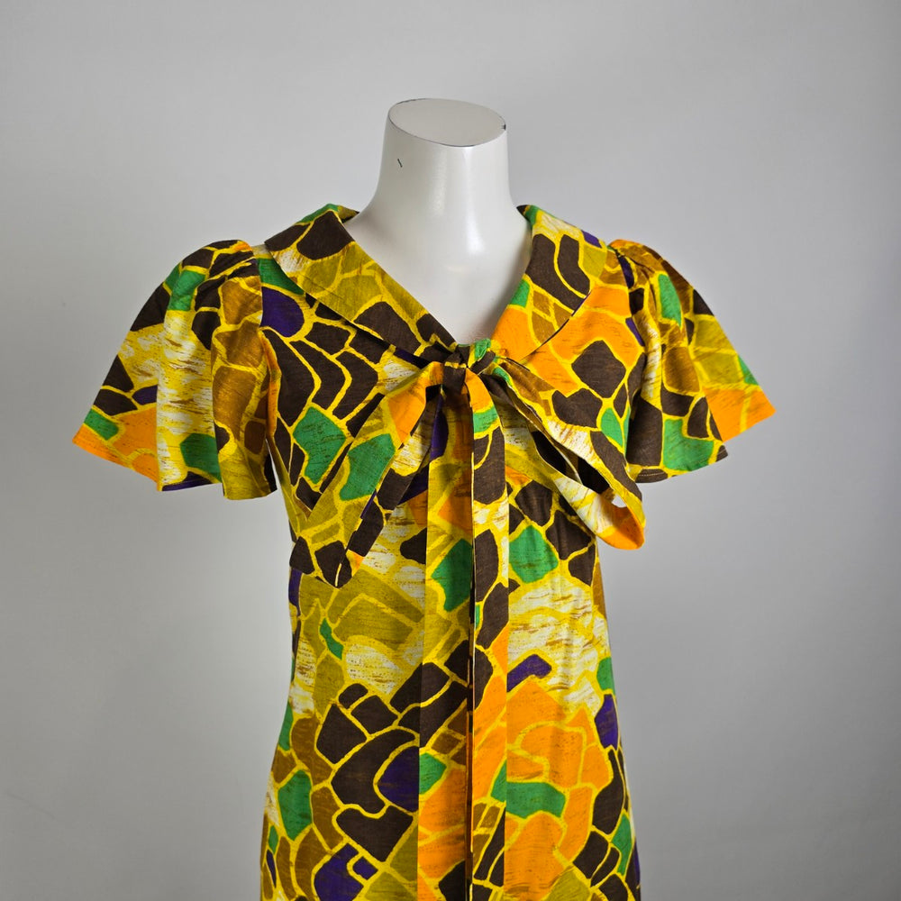 Vintage 60s/70s Psychedelic Midi Dress – Mod Floral Dress Size S