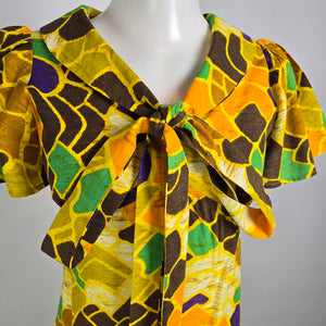 Vintage 60s/70s Psychedelic Midi Dress – Mod Floral Dress Size S