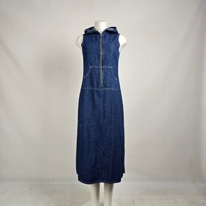 Vintage 90s Denim Hooded Maxi Dress Sz S/M – Sleeveless Dress