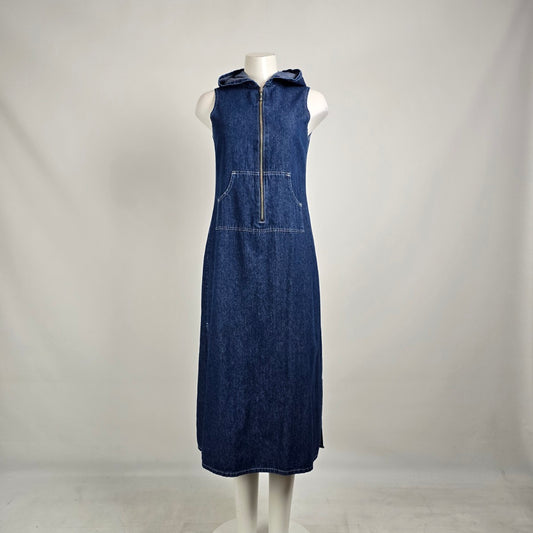 Vintage 90s Denim Hooded Maxi Dress Sz S/M – Sleeveless Dress