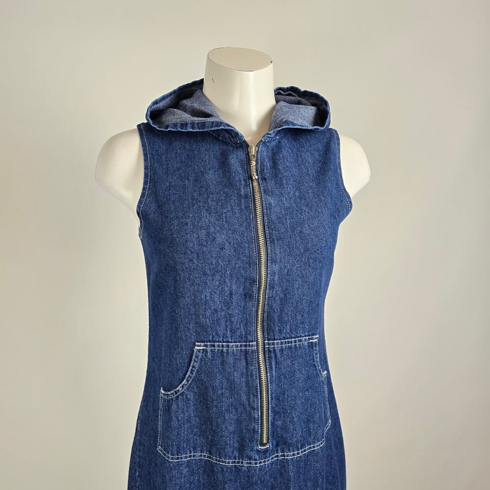 Vintage 90s Denim Hooded Maxi Dress Sz S/M – Sleeveless Dress