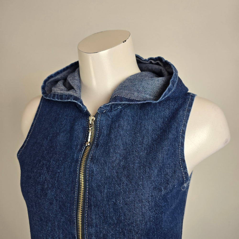 Vintage 90s Denim Hooded Maxi Dress Sz S/M – Sleeveless Dress