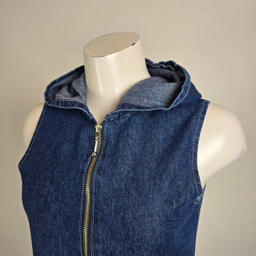 Vintage 90s Denim Hooded Maxi Dress Sz S/M – Sleeveless Dress