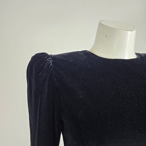 Vintage 80s Maggy London Black Velvet Cocktail Dress Sz 4– Gold Lamé Ruffle Party Dress