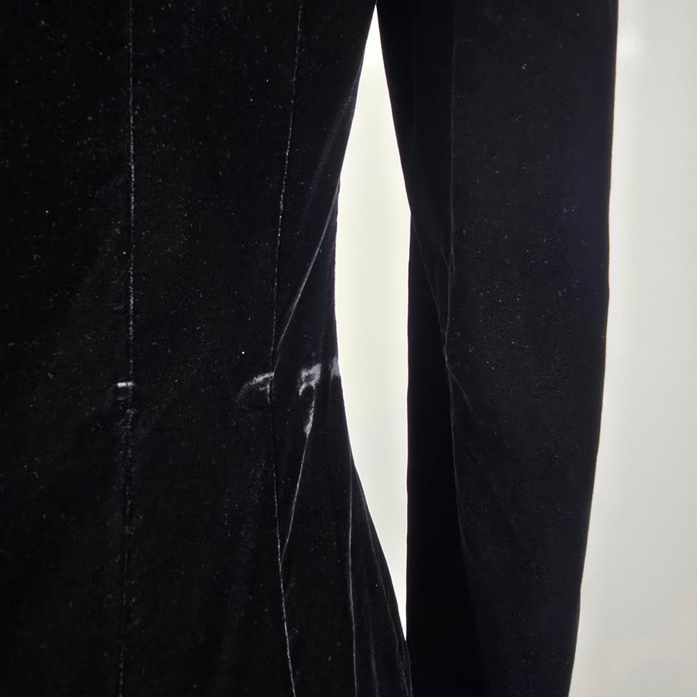 Vintage 80s Maggy London Black Velvet Cocktail Dress Sz 4– Gold Lamé Ruffle Party Dress