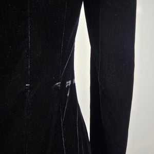 Vintage 80s Maggy London Black Velvet Cocktail Dress Sz 4– Gold Lamé Ruffle Party Dress