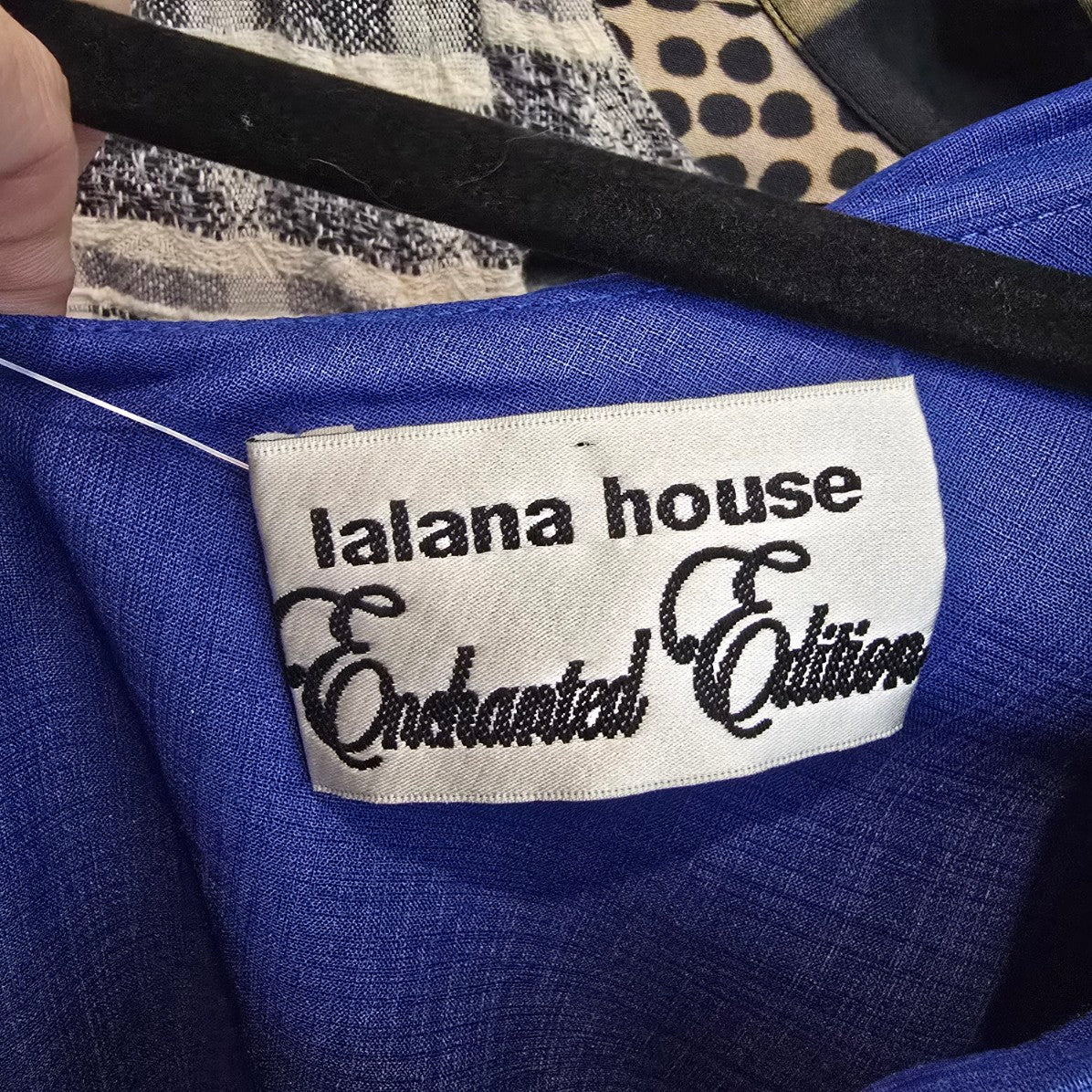 Vintage 80s Lalana House Couture One Shoulder Cobalt Blue Rosette Cocktail Dress Size S