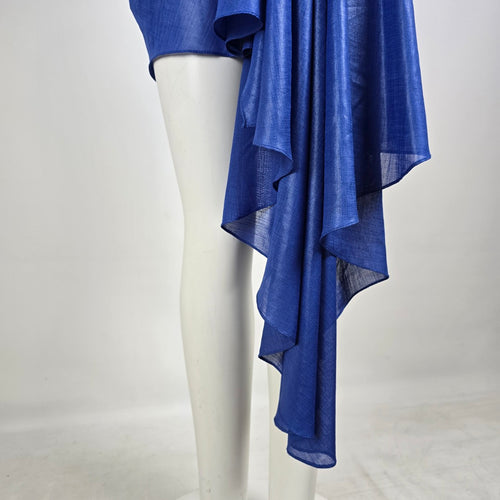 Vintage 80s Lalana House Couture One Shoulder Cobalt Blue Rosette Cocktail Dress Size S
