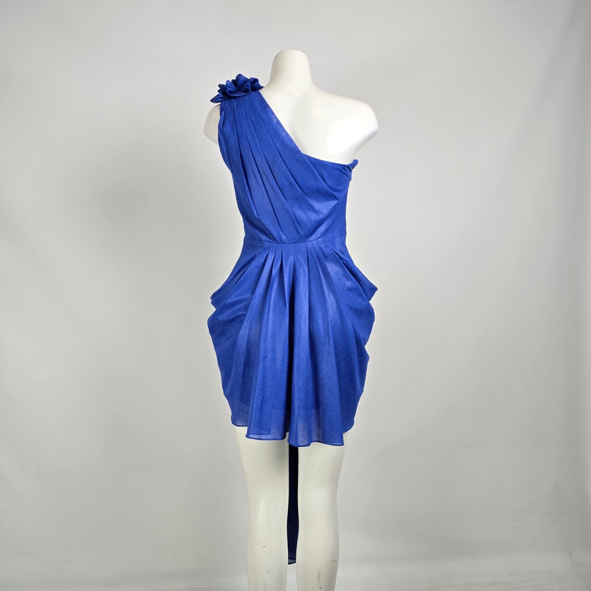 Vintage 80s Lalana House Couture One Shoulder Cobalt Blue Rosette Cocktail Dress Size S