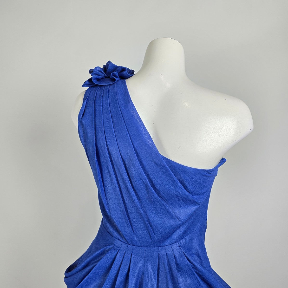 Vintage 80s Lalana House Couture One Shoulder Cobalt Blue Rosette Cocktail Dress Size S