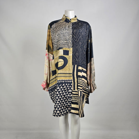 NOEN Mixed Print Tunic Dress Oversized Boho Artwear Size 20