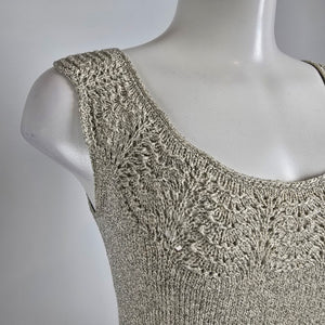Vintage 60s Metallic Knit Wiggle Dress Silver Shimmer Cocktail Dress Sz M/L