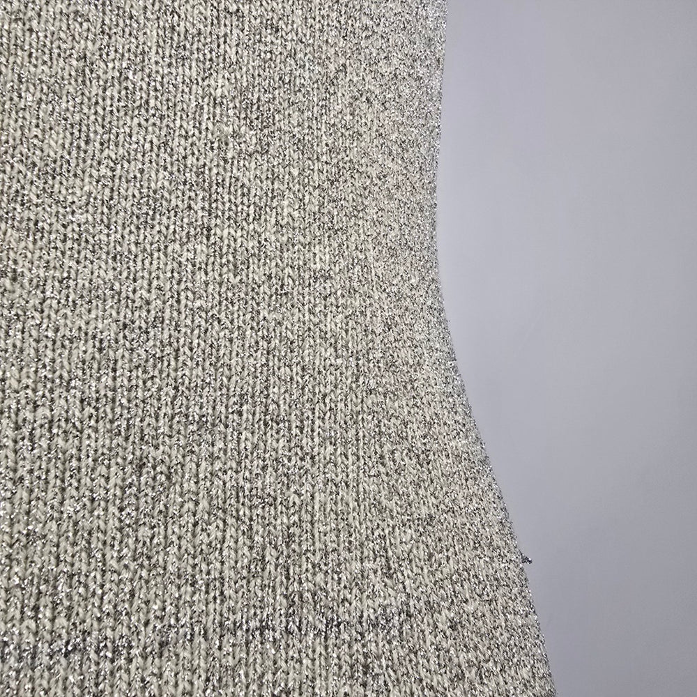 Vintage 60s Metallic Knit Wiggle Dress Silver Shimmer Cocktail Dress Sz M/L