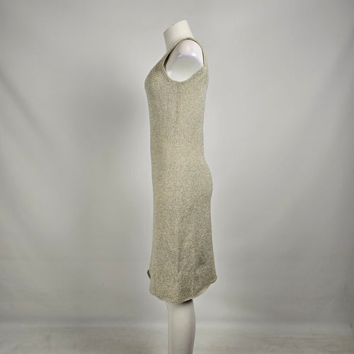Vintage 60s Metallic Knit Wiggle Dress Silver Shimmer Cocktail Dress Sz M/L