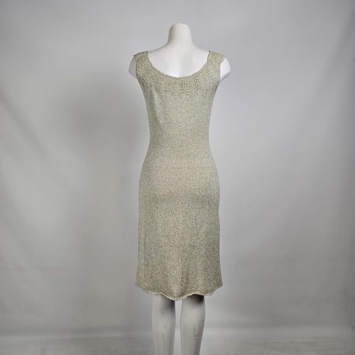 Vintage 60s Metallic Knit Wiggle Dress Silver Shimmer Cocktail Dress Sz M/L