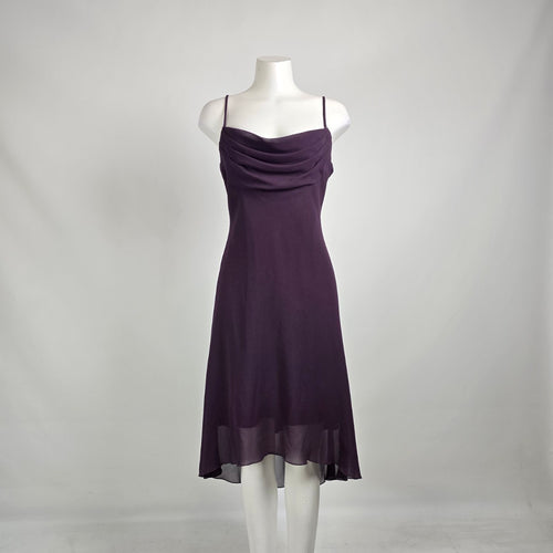 Vintage Y2K Purple Chiffon Slip Dress Draped Neck Midi Cocktail Dress Petite 12