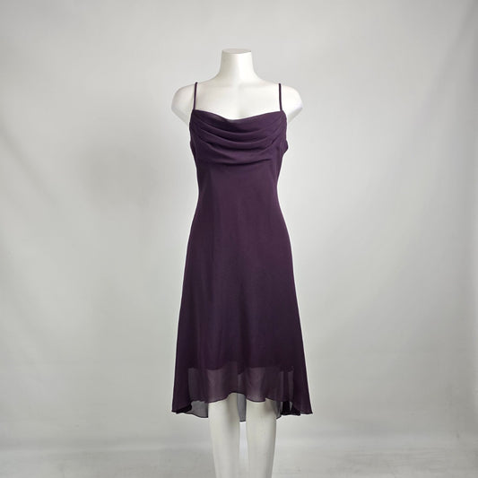 Vintage Y2K Purple Chiffon Slip Dress Draped Neck Midi Cocktail Dress Petite 12