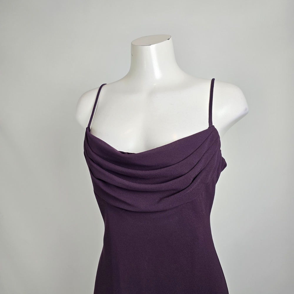 Vintage Y2K Purple Chiffon Slip Dress Draped Neck Midi Cocktail Dress Petite 12