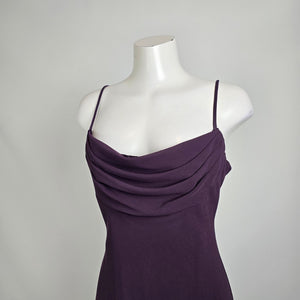 Vintage Y2K Purple Chiffon Slip Dress Draped Neck Midi Cocktail Dress Petite 12