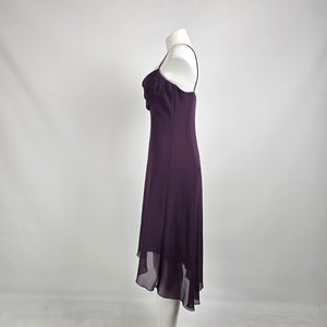 Vintage Y2K Purple Chiffon Slip Dress Draped Neck Midi Cocktail Dress Petite 12