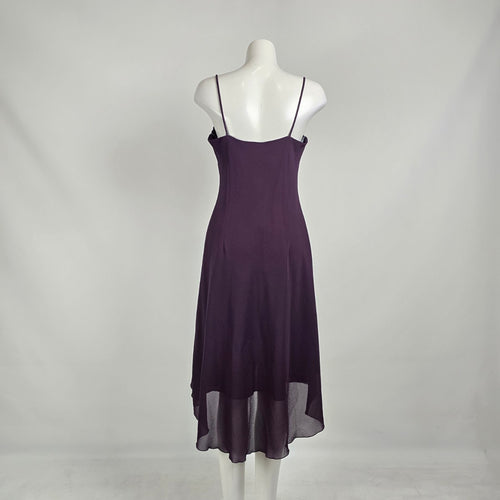 Vintage Y2K Purple Chiffon Slip Dress Draped Neck Midi Cocktail Dress Petite 12