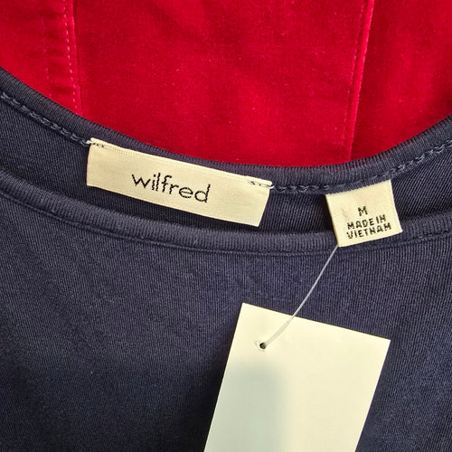 Wilfred by Aritzia Navy Fit & Flare Midi Dress Minimalist Balletcore sz M