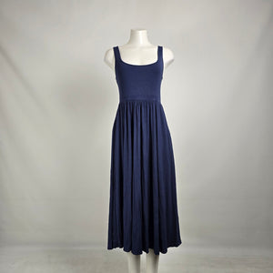 Wilfred by Aritzia Navy Fit & Flare Midi Dress Minimalist Balletcore sz M