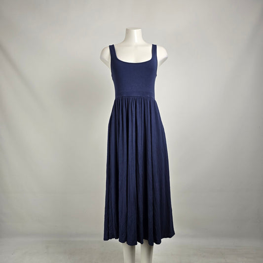 Wilfred by Aritzia Navy Fit & Flare Midi Dress Minimalist Balletcore sz M