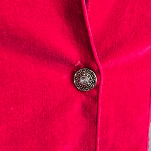 Vintage 90s Red Velvet Midi Dress Leather Panel Western Glam Size M/L