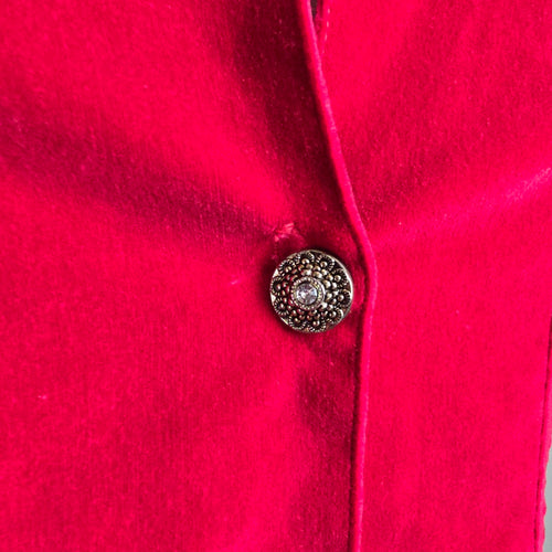 Vintage 90s Red Velvet Midi Dress Leather Panel Western Glam Size M/L
