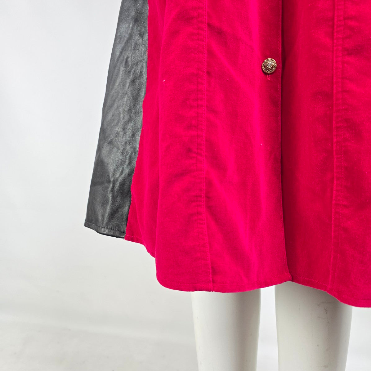 Vintage 90s Red Velvet Midi Dress Leather Panel Western Glam Size M/L