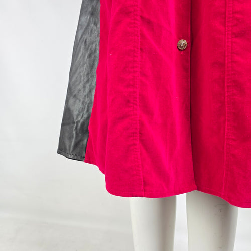 Vintage 90s Red Velvet Midi Dress Leather Panel Western Glam Size M/L
