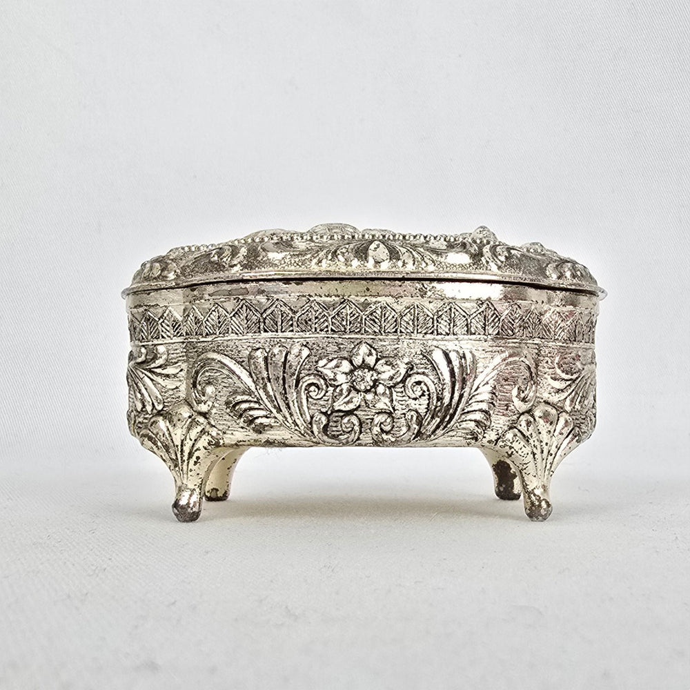 Vintage Japan Victorian Style Silver Footed Jewelry Box Vanity Trinket Box