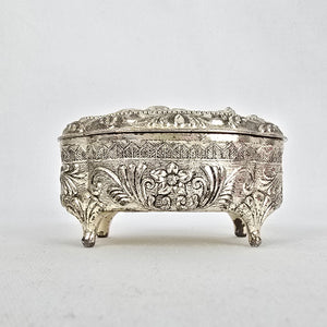 Vintage Japan Victorian Style Silver Footed Jewelry Box Vanity Trinket Box