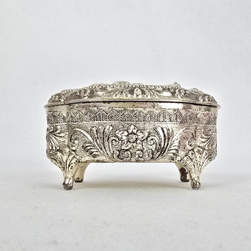 Vintage Japan Victorian Style Silver Footed Jewelry Box Vanity Trinket Box