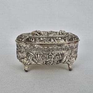 Vintage Japan Victorian Style Silver Footed Jewelry Box Vanity Trinket Box