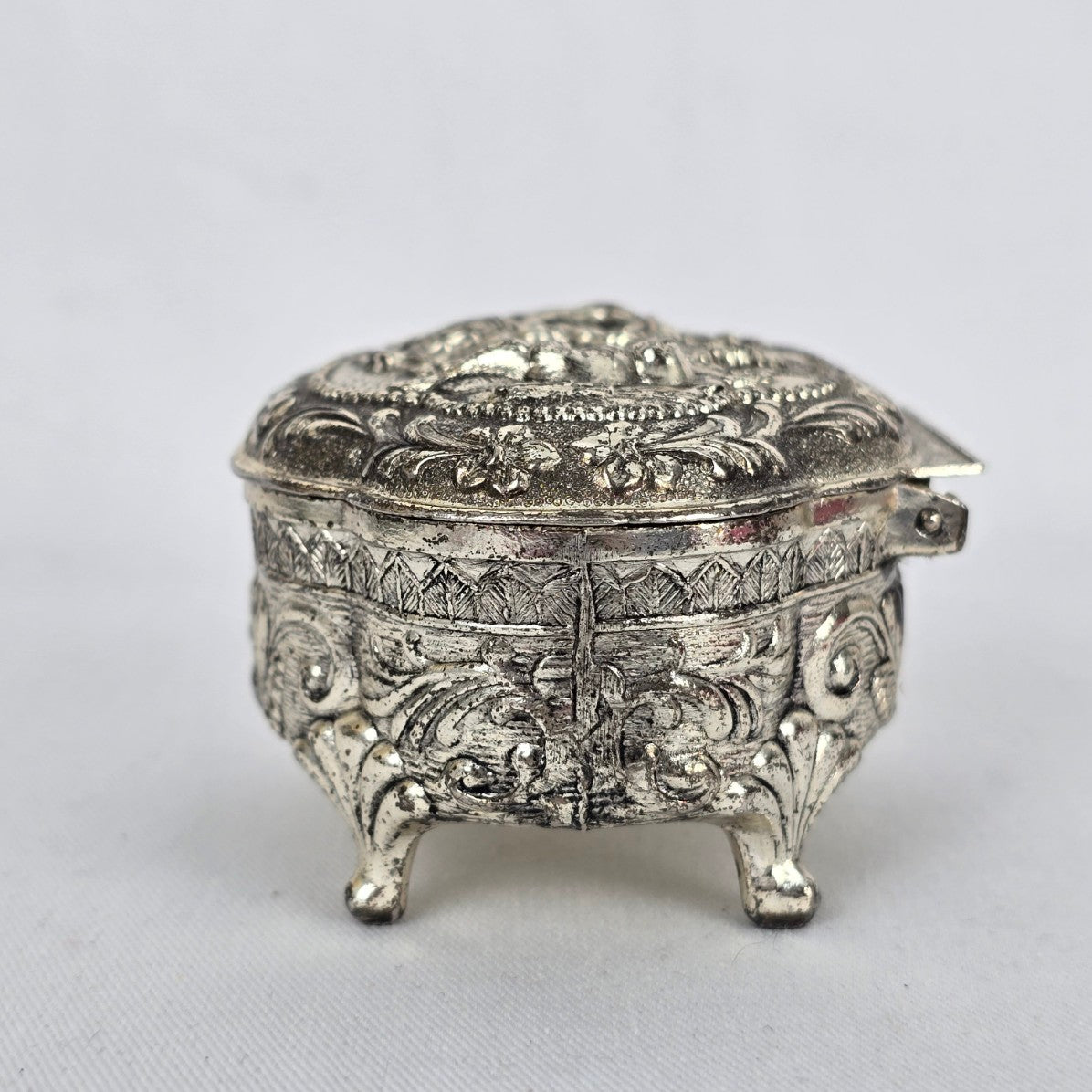 Vintage Japan Victorian Style Silver Footed Jewelry Box Vanity Trinket Box