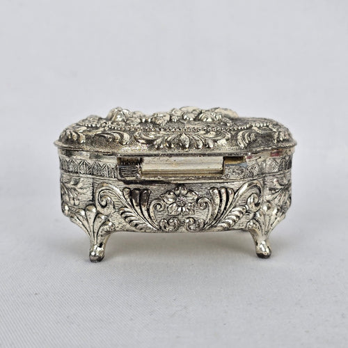 Vintage Japan Victorian Style Silver Footed Jewelry Box Vanity Trinket Box