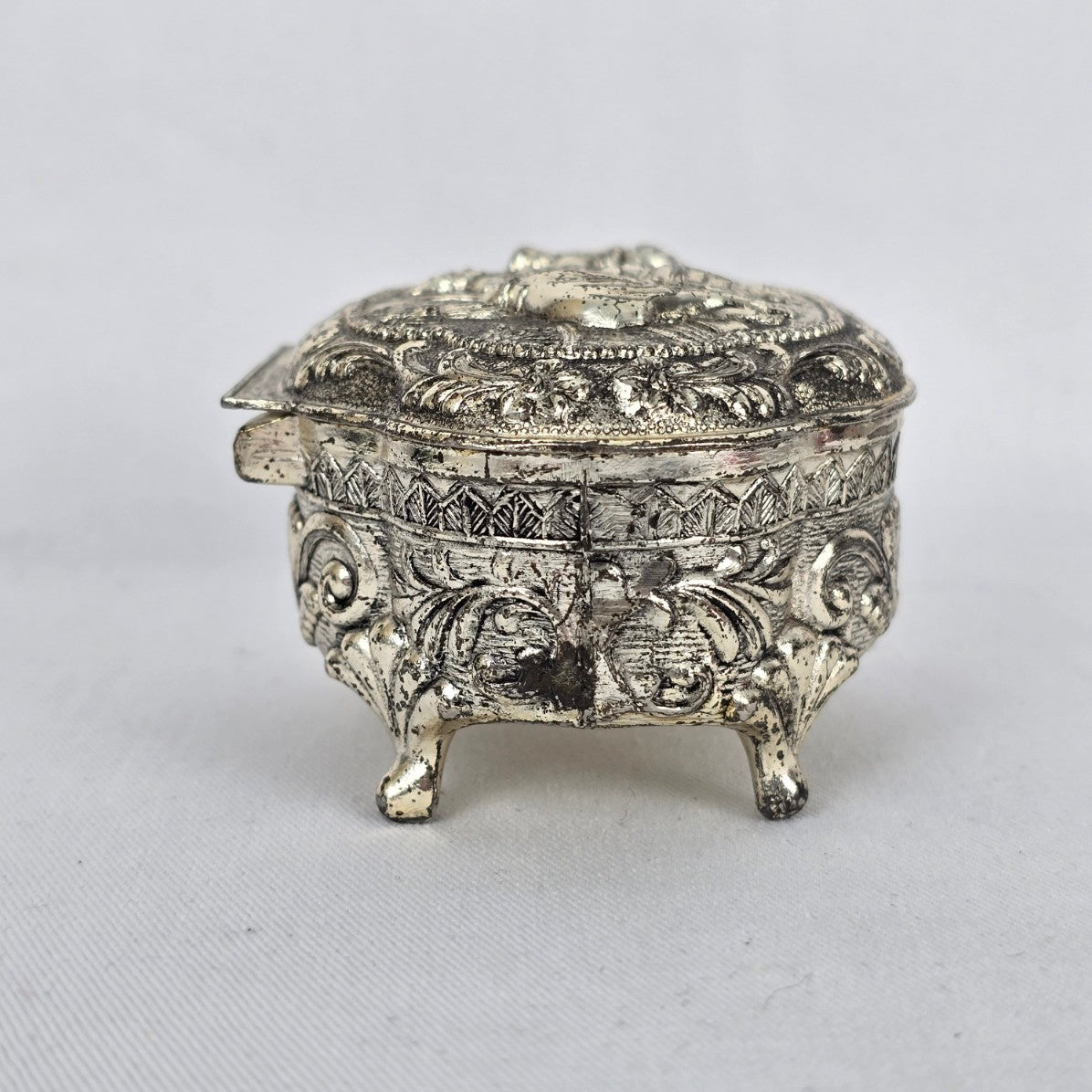 Vintage Japan Victorian Style Silver Footed Jewelry Box Vanity Trinket Box