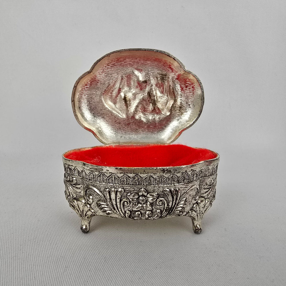 Vintage Japan Victorian Style Silver Footed Jewelry Box Vanity Trinket Box