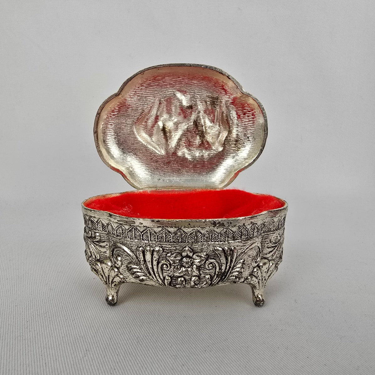 Vintage Japan Victorian Style Silver Footed Jewelry Box Vanity Trinket Box