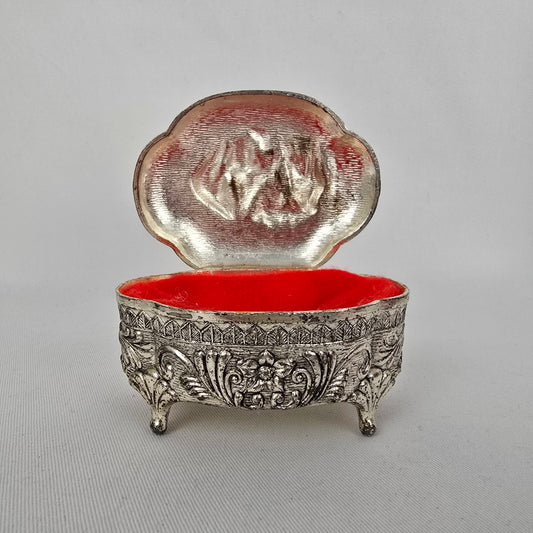Vintage Japan Victorian Style Silver Footed Jewelry Box Vanity Trinket Box