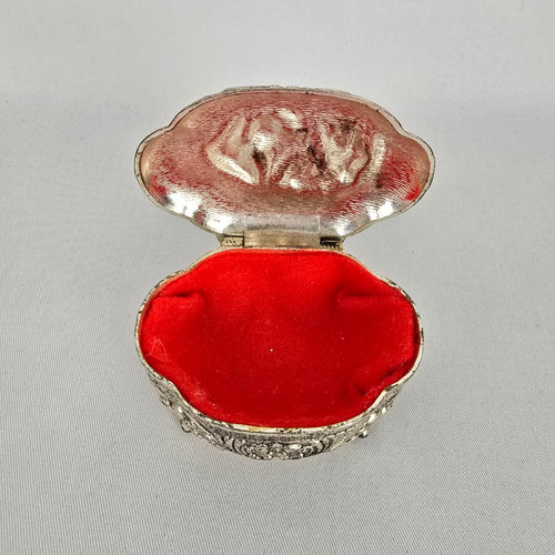 Vintage Japan Victorian Style Silver Footed Jewelry Box Vanity Trinket Box