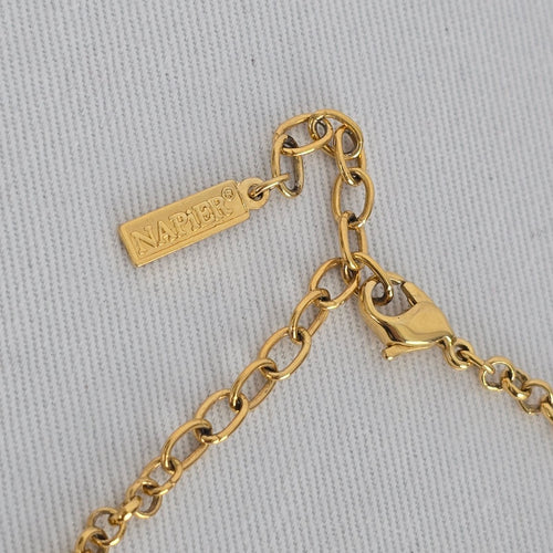 Vintage Napier Cross Pendant Necklace Red Rose Gold Tone